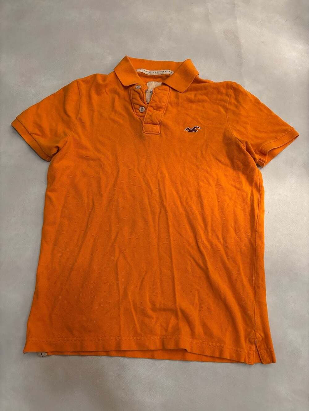 Y2K Hollister Polo Shirt Size M Orange Cotton Short Sleeve Logo